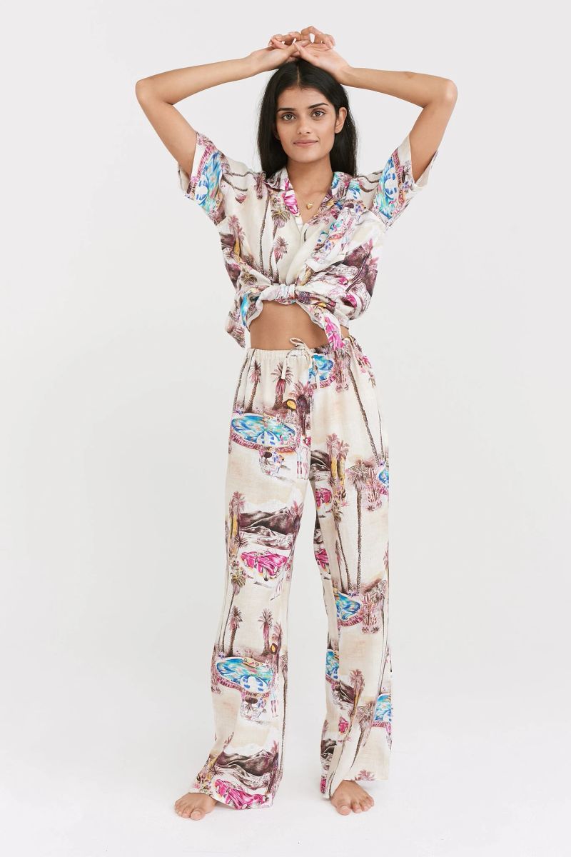 Lounge Trouser The Good Life Print Cream Linen