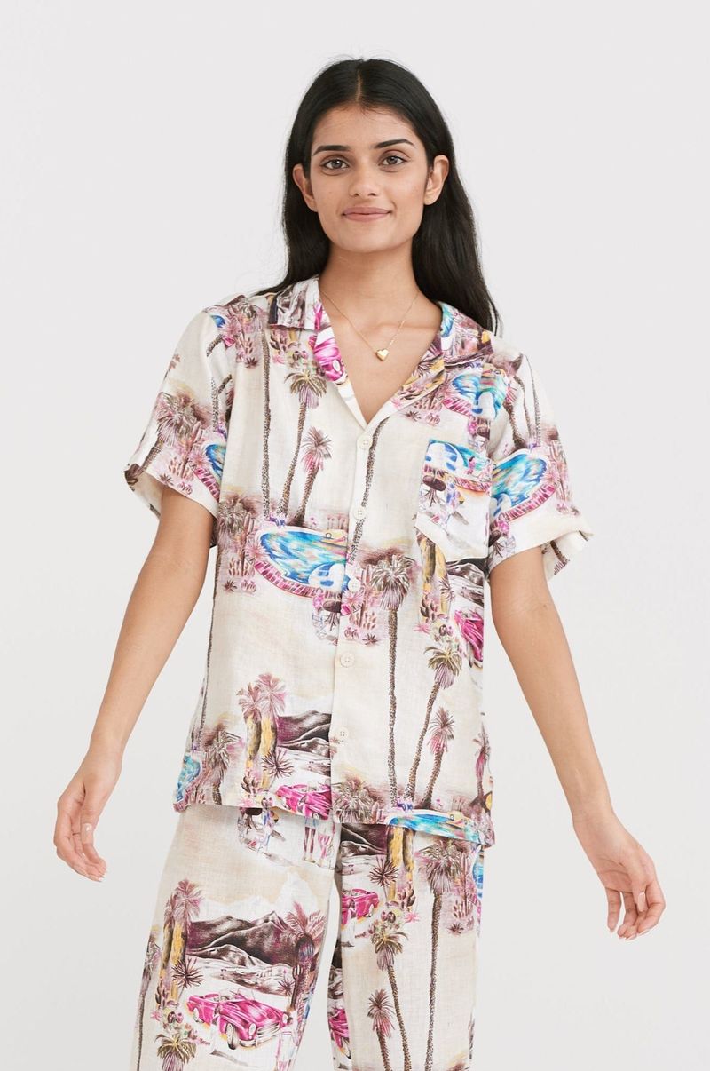 Cuban Shirt The Good Life Print Cream Linen
