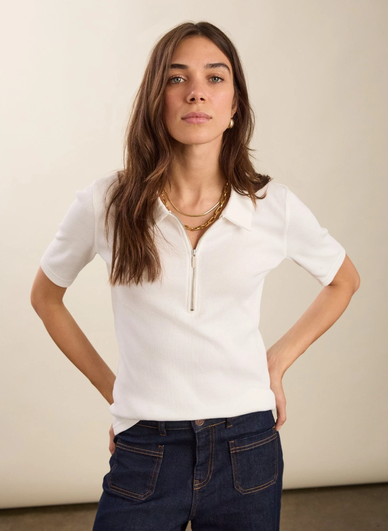 Ivy Organic Rib Zip Collar Top