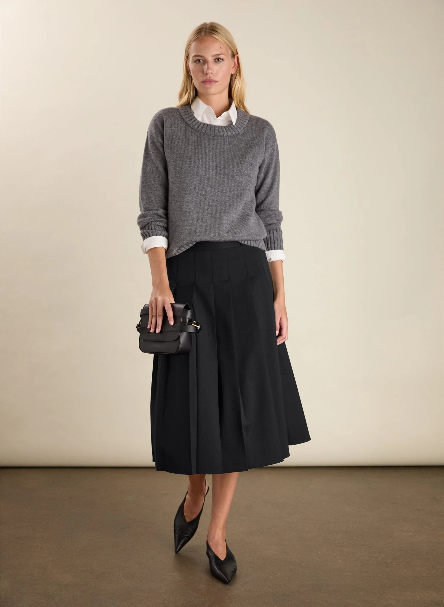 Pam Wool Blend Pleated Midi Skirt