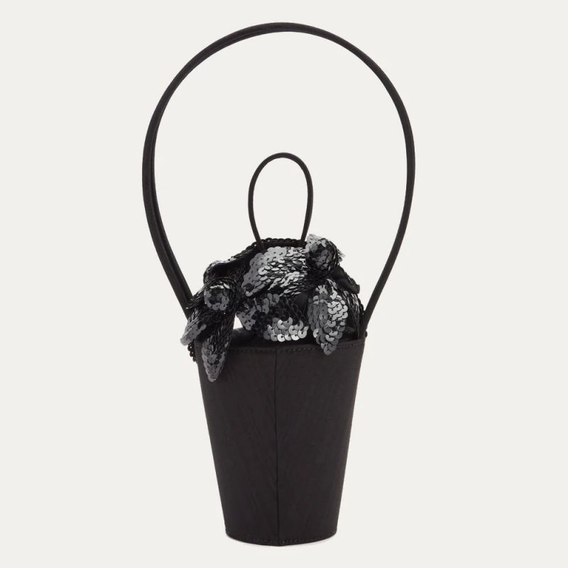 BLACK SEQUIN LILY BASKET BAG
