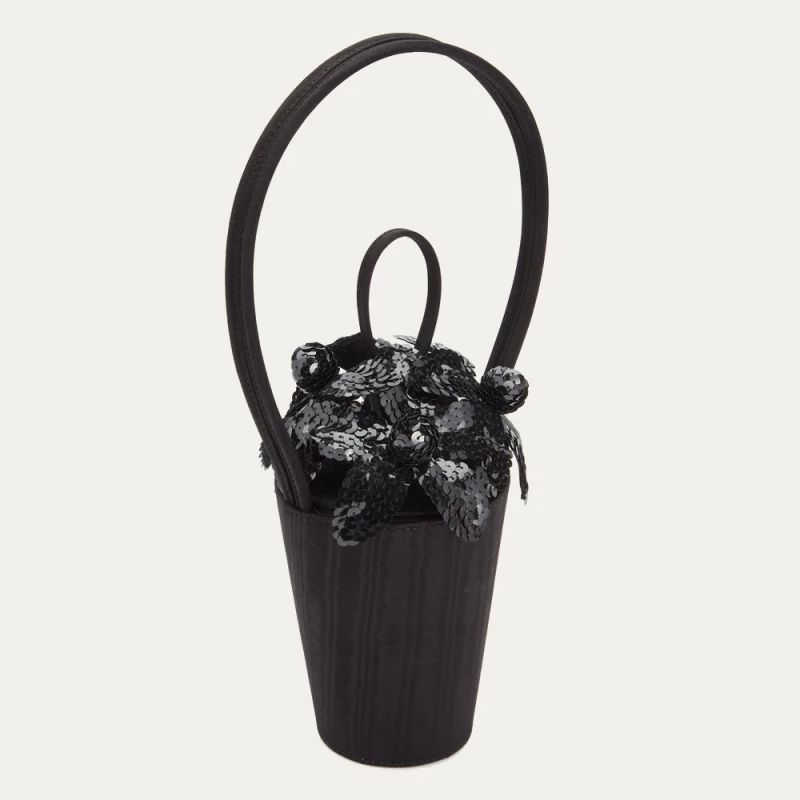 BLACK SEQUIN LILY BASKET BAG