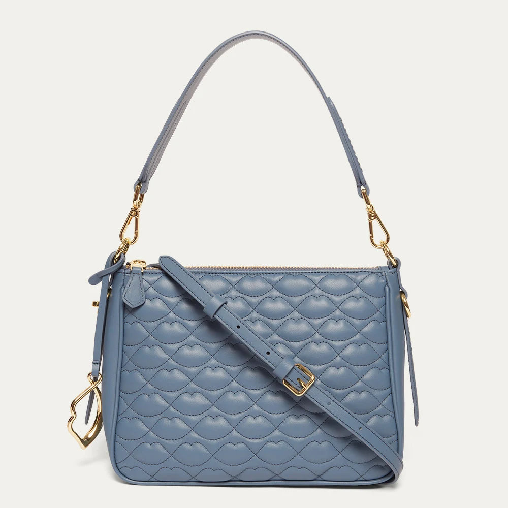 AIRFORCE BLUE QUILTED LIP LEATHER CALLIE CROSSBODY BAG