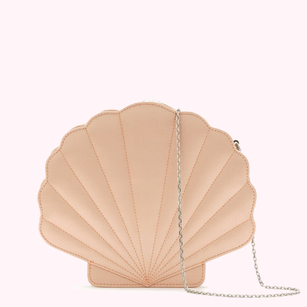 POWDER PINK SATIN SHELL CLUTCH BAG