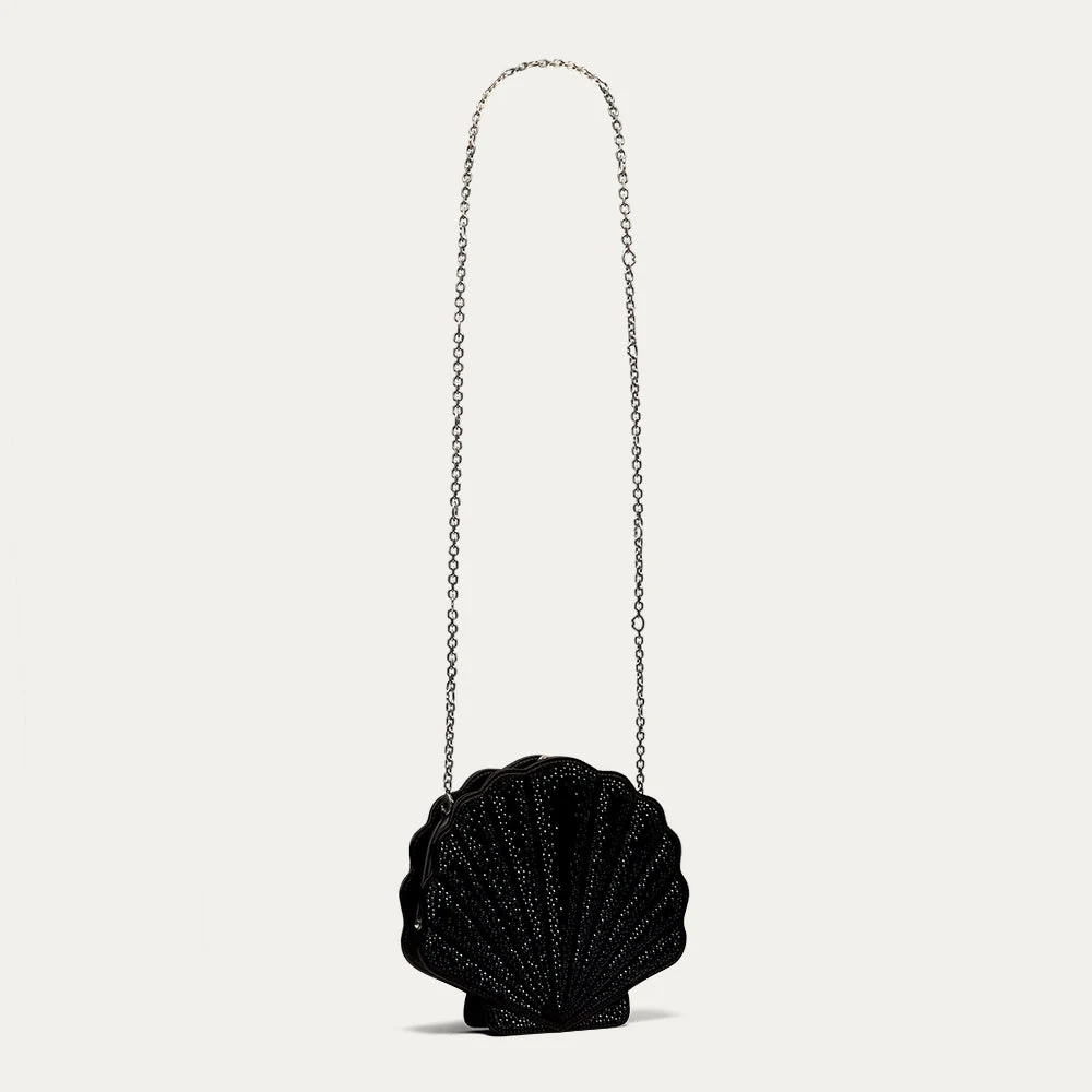 BLACK SATIN SHELL CLUTCH WITH SWAROVSKI® CRYSTALS