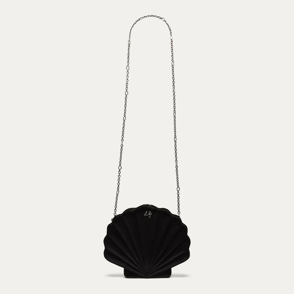 BLACK SATIN SHELL CLUTCH WITH SWAROVSKI® CRYSTALS
