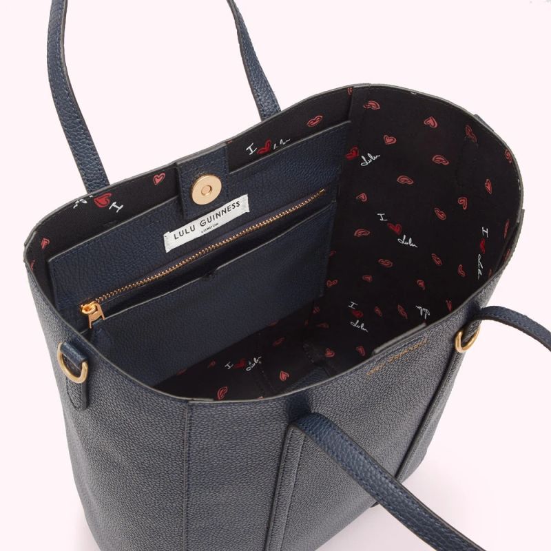 NAVY LEATHER I LOVE LULU GARBO TOTE BAG