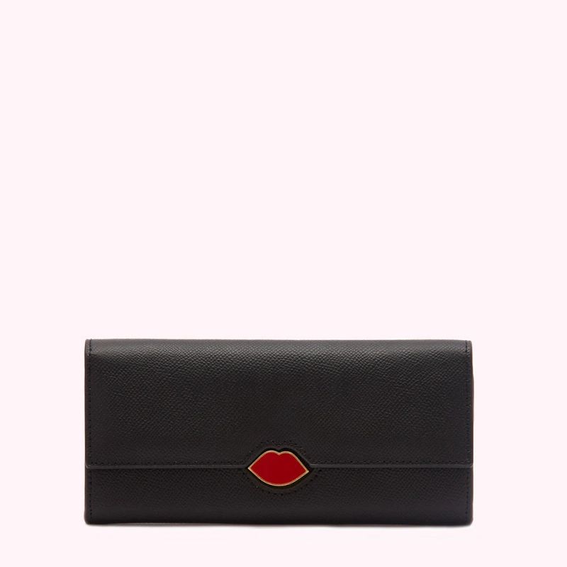 BLACK ENAMEL LIP CORA WALLET