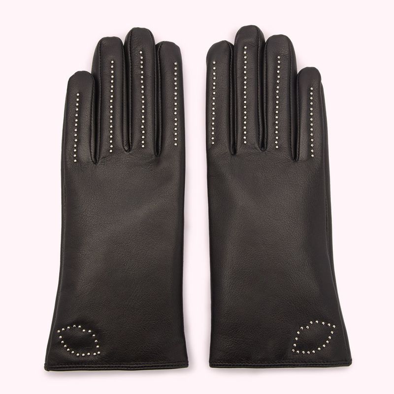 BLACK SILVER LIP SHAPED STUDDED NAOMI LEATHER GLOVE