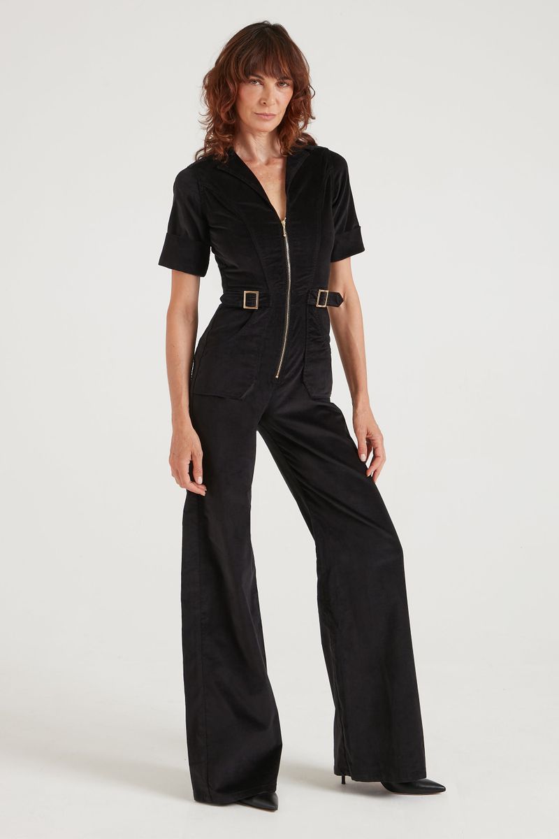 Cassandra The Flared Jumpsuit | Noir Velvet [Black]