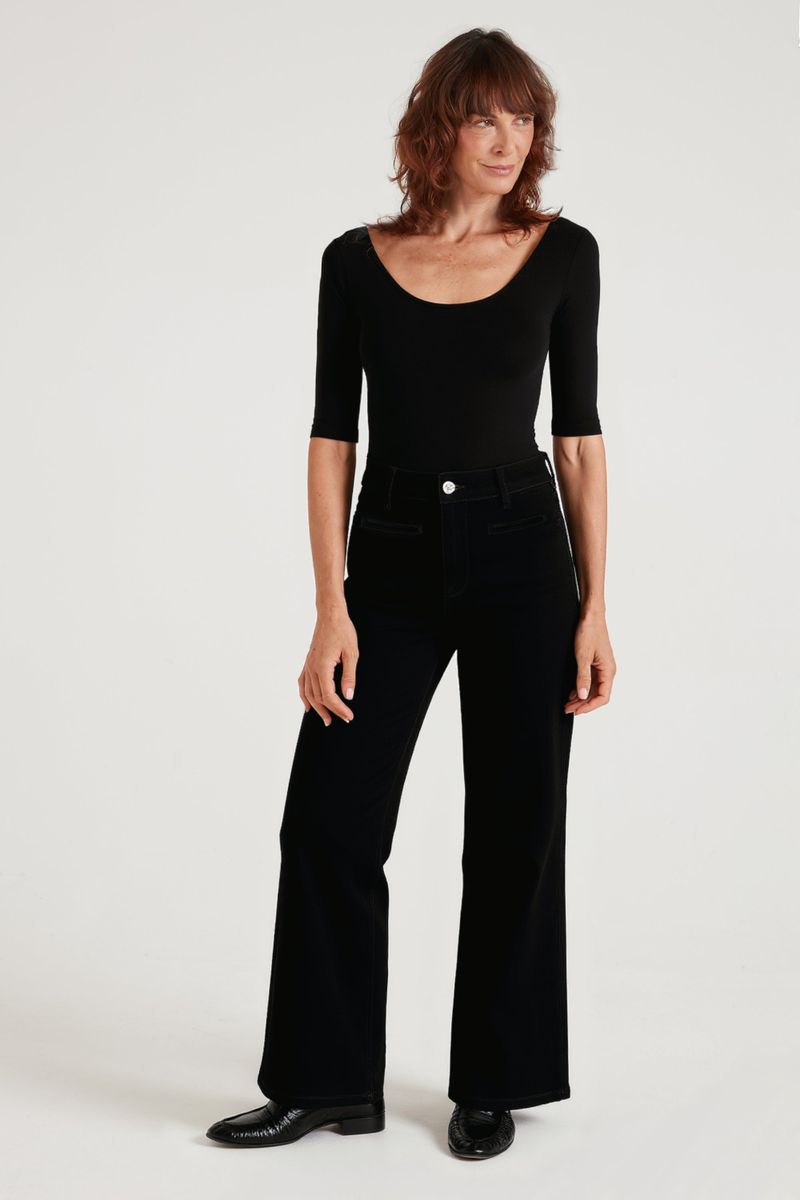 Kate The High Top Patch Pocket Relaxed Wide Leg | Blackest [Black Denim]