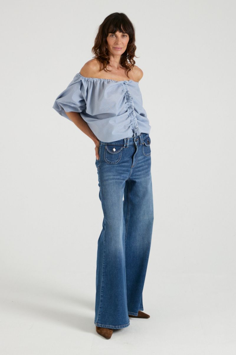 Hilary The Mid Rise Curved Pocket Flare | Vanity [Blue Denim]