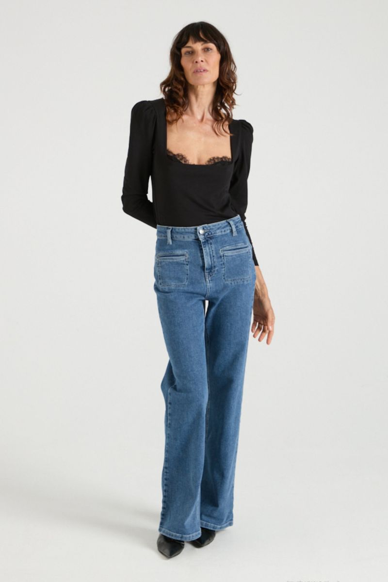 Kate The High Top Patch Pocket Relaxed Wide Leg | Call Me Crazy [Mid Wash Denim]
