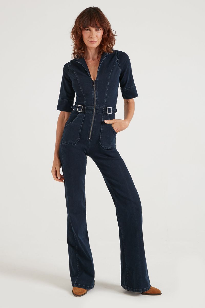 Cassandra The Flared Jumpsuit | Got The Blues Baby [Dark Blue Denim]